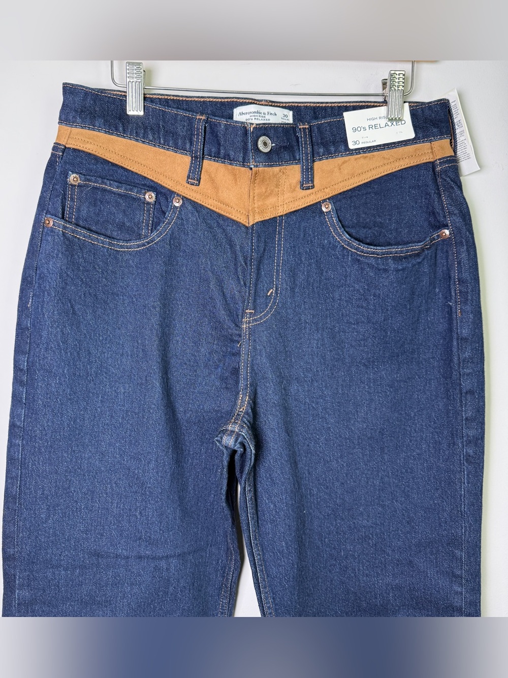 Abercrombie & Fitch High Rise 90s Relaxed Jeans Western Contrast Yoke Cowboy 30 - Picture 2 of 11